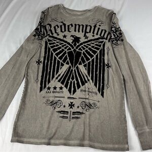 “Redemption” Black suede Graphic Eagle Design Shirt Y2K (Rare)